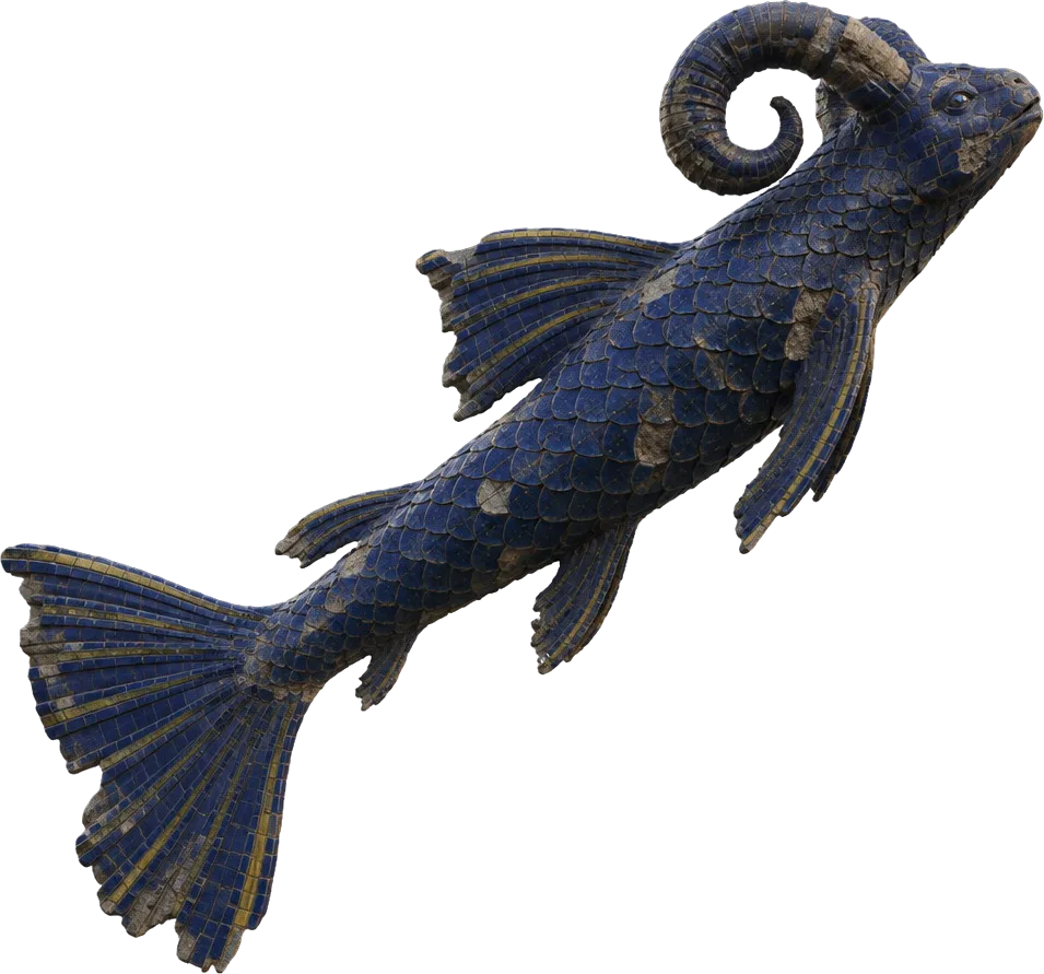 The Floodhorn, ikan bertanduk dari bata glasir yang berenang di udara